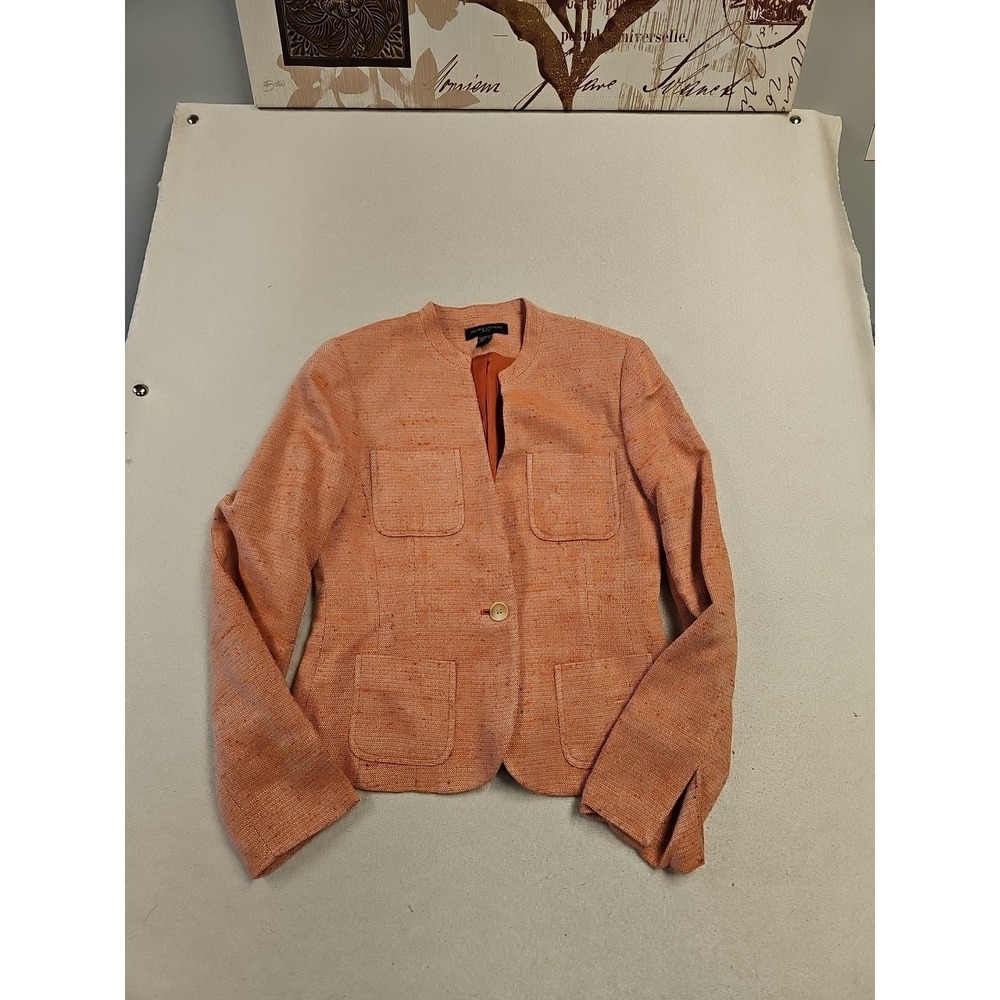 Valerie Stevens Petite Orange Linen‎ Blend Collarless Blazer Jacket Size 8P